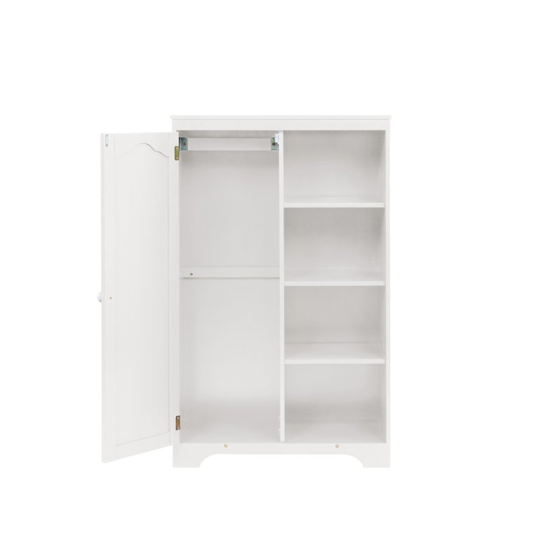 Wardrobe Closet for Kids, Wardrobe Cabinet with 1 Door and 4 Shelves, Wood  Storage Cabinet with Hanging Rod, Kids Bedroom Armoire Clothes Organizer  with Anti-falling Hardware (White) 