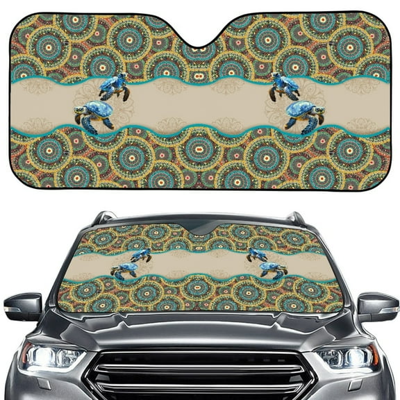 Xoenoiee Sun Shade for Car Sun Visor UV Ray Reflector, Keep Car Interior Cool Sun Shade for Summer Boho Mandala Sea Turtle Blue Print Universal Fits Trucks, SUVs, Sedans