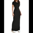 thumbnail image 2 of Vestido de Noche Ajustado, Elegante, Informal, con Cuello Redondo y Mangas para Mujer Negro S, 2 of 9