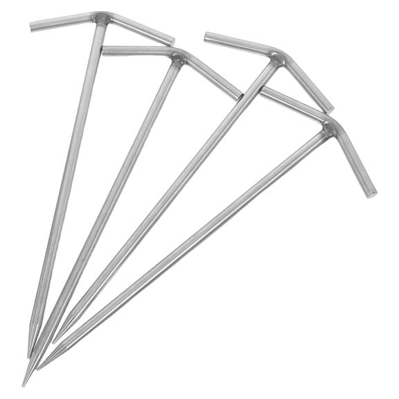 HEANUJJ Outdoor Camping Stakes, Stainless Steel Tent Pegs, Plated Silver, Heavy-Duty, Wind-Resistant, 4Pcs