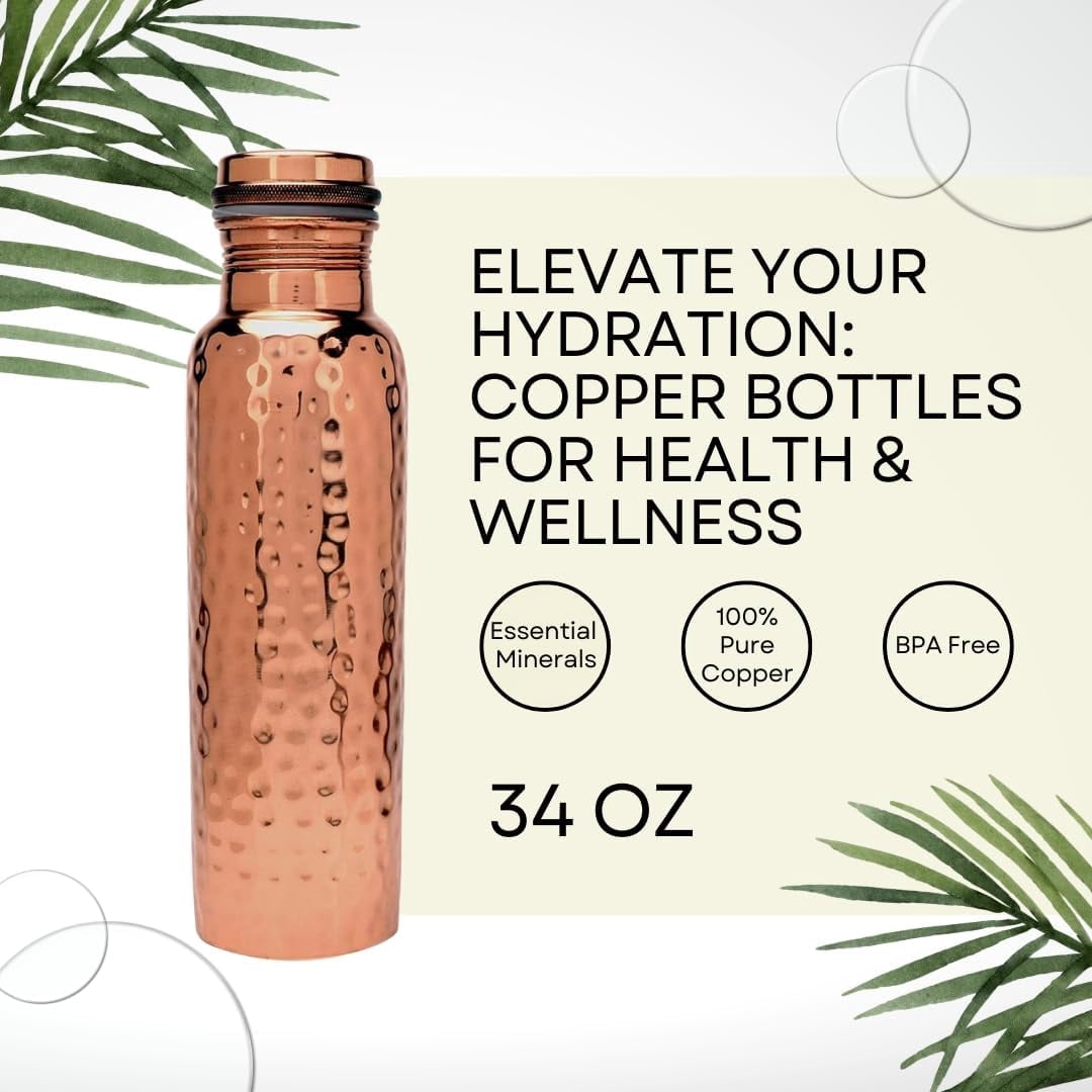 Perilla Home 100% Hammered (1 Litre ) Pure Copper Bottle With Leak Proof Contains Ayurveda Health Benefits For Drinking Water For Men Women Gym Yoga |Travelling | Hiking | Indoor | Outdoor | Office |