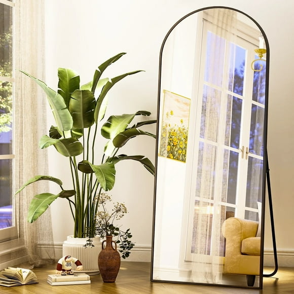 BEAUTYPEAK 64"x21" Full Length Mirror Arched Standing Floor Mirror Full Body Mirror, Black