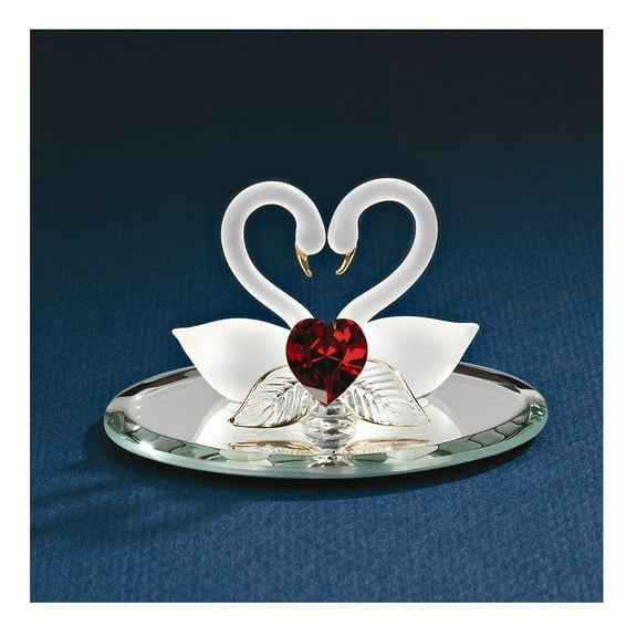 Swan Pair with Red Crystal Heart Handcrafted Glass Figurine QGL852