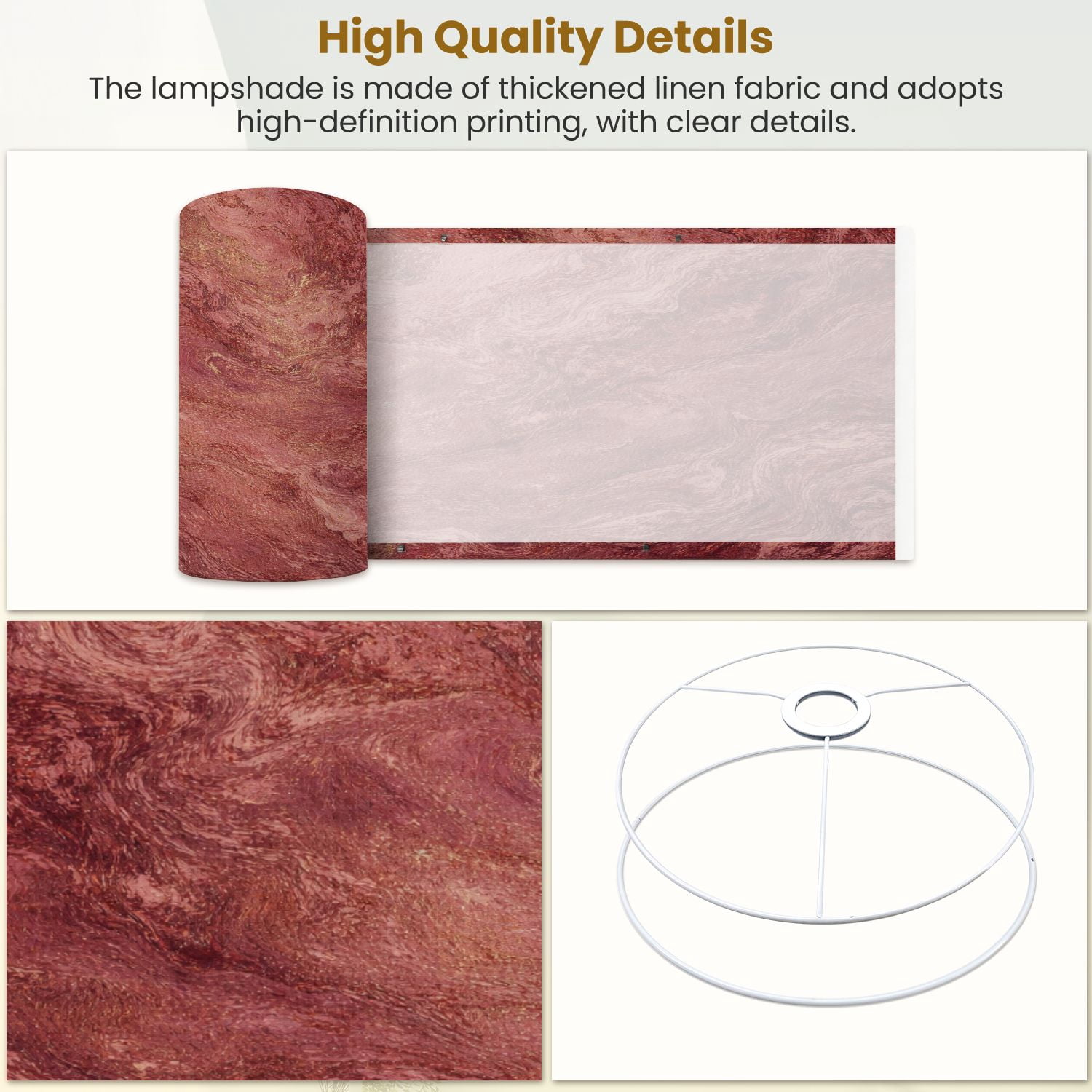 Linen Drum Lampshades Maroon Brown Grunge Ombre Marsala Color Pretty Vinous 13"x13"x10" Light Shade for Table Lamps Floor Lamp Shades Lampshade Replacement Assembly Required