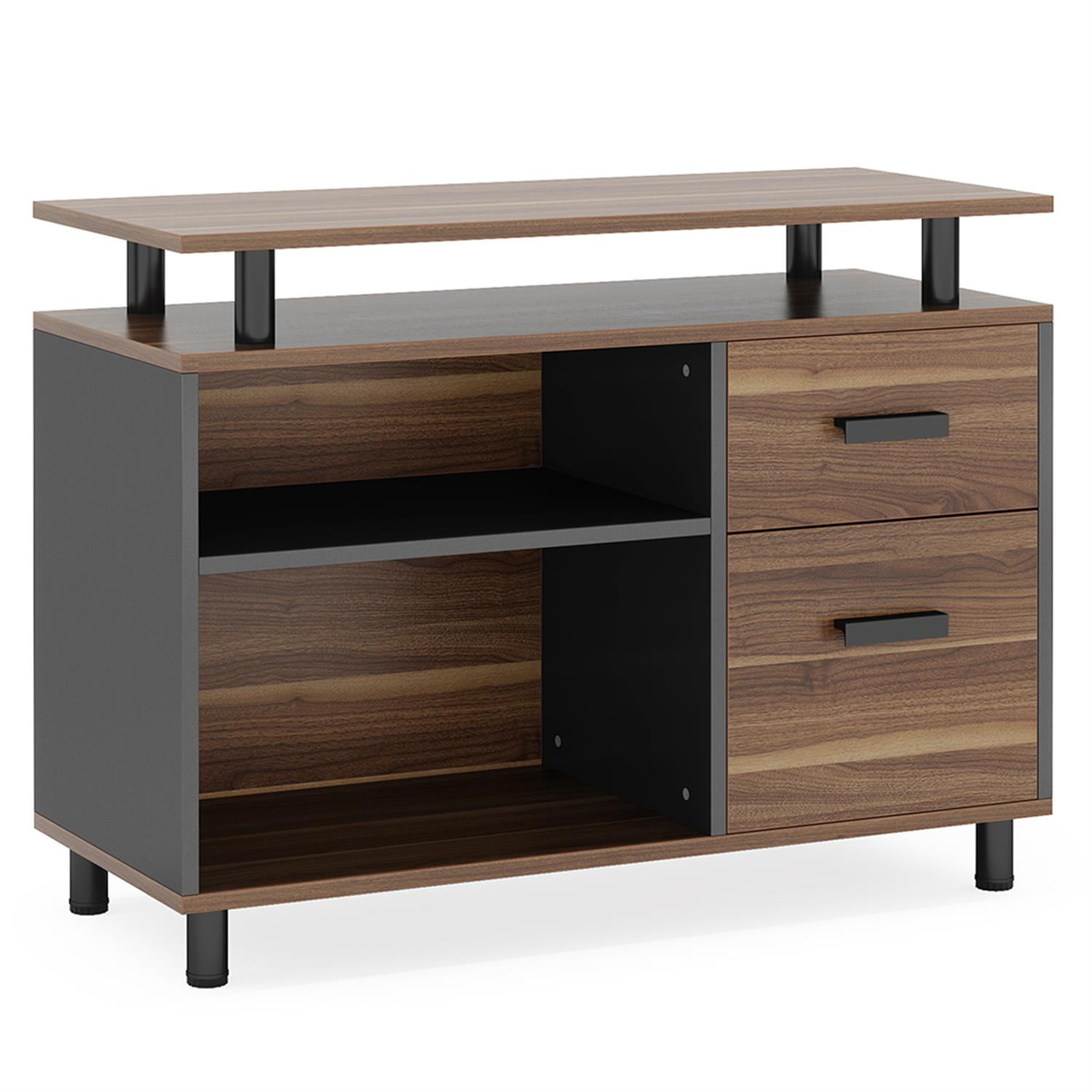 Demi Bonn 63" Modern Large Computer Desk with File Cabinet, Industrial L-Shaped Executive Desk, Study Work Desk for Home Office, Study, Living Room, Brown