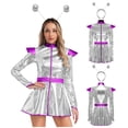 thumbnail image 2 of iiniim Womens Outer Space Cutie Alien Cosplay Long Sleeve Dress with Hair Hoop Outfits Silver 3XL, 2 of 7