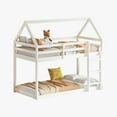 thumbnail image 6 of Twin Over Twin Rubber Wood Floor Bunk Bed with ladder Guardrails House-Shaped-Bunk Bed White, 6 of 7
