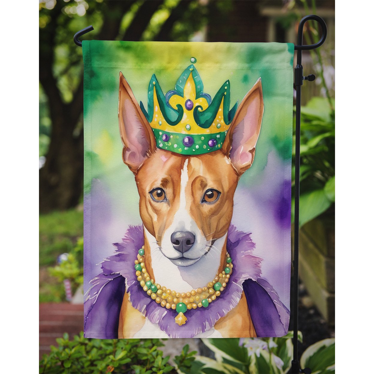 Basenji King of Mardi Gras Garden Flag 11.25 in x 15.5 in