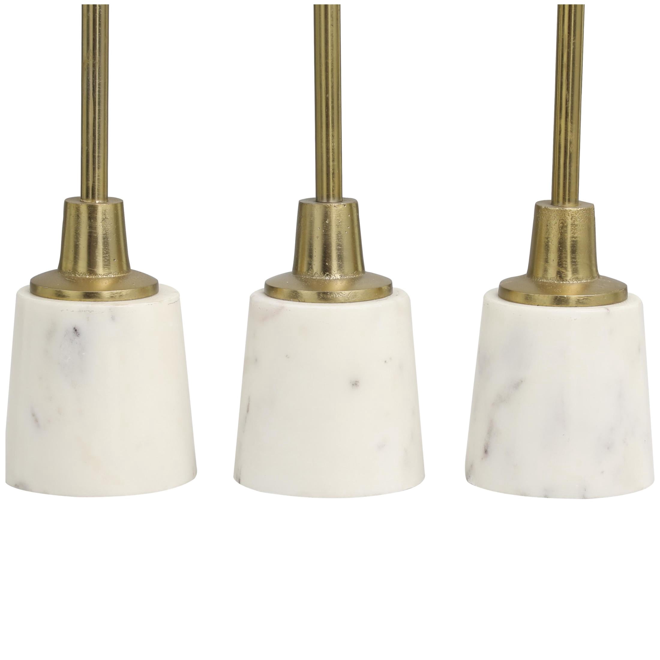 DecMode 3 Candle Gold Aluminum Metal Slim Candle Holder with White Marble Base, Set of 3