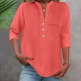thumbnail image 2 of Akafmk Plus Size Womens Button Shirts,Dressy Blouses for Women Summer Tops,Short Sleeve Tops Solid Color Loose Fitting V-neck Casual Button Shirts, 2 of 4