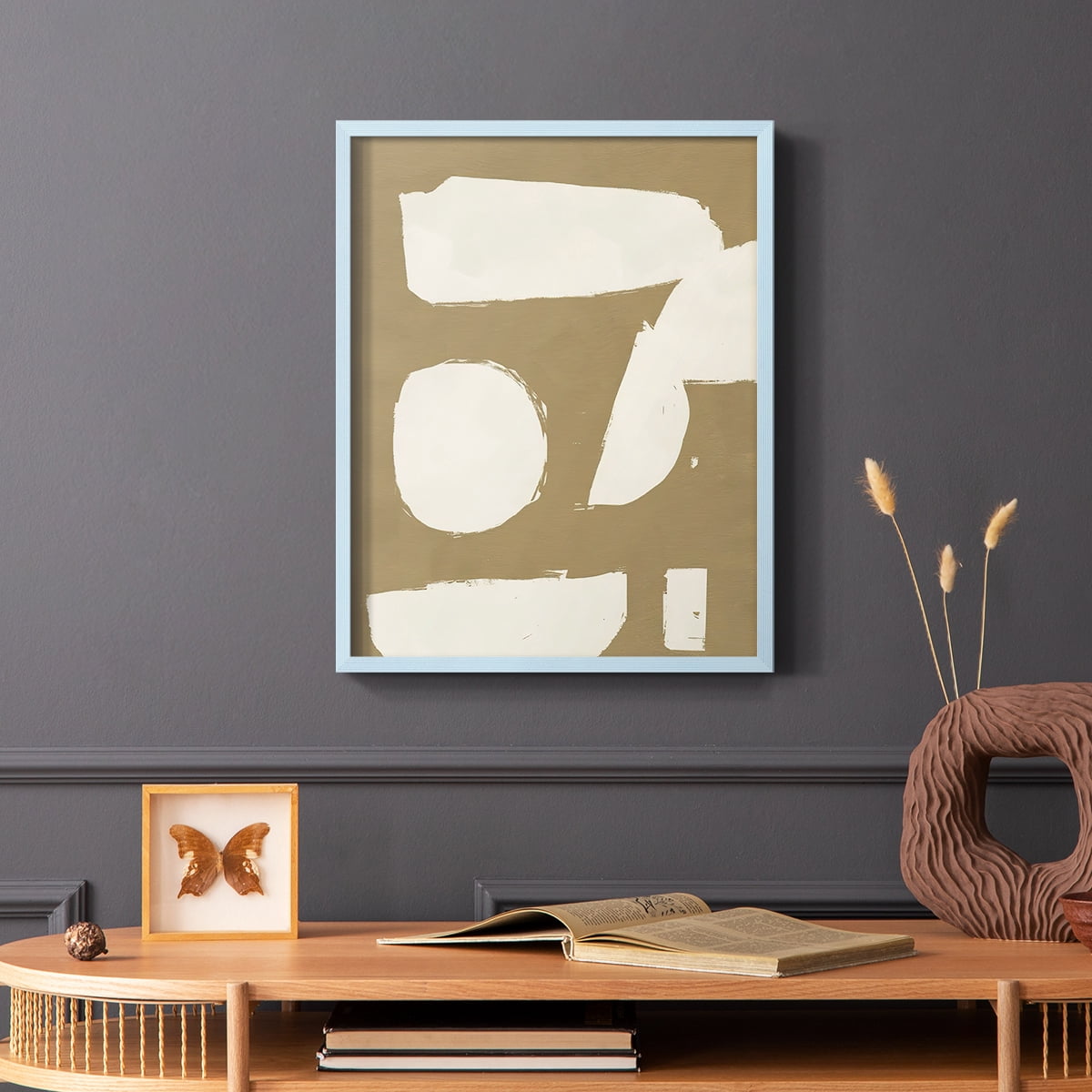 Chunky Abstract I Framed Print in Blue Solid Wood Framed Print No Nail Hanging