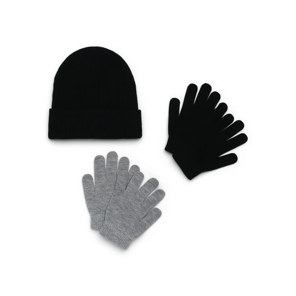 Wonder Nation Ribbed Beanie and Gloves Set, 3-Piece, Sizes 4-16 Years