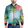 thumbnail image 3 of Chaqueta con estampado de flores coloridas hawaianas para hombre, sudaderas con estampado 3D de plantas tropicales, abrigos de manga larga con cremallera estilo bombardero callejero, 3 of 5
