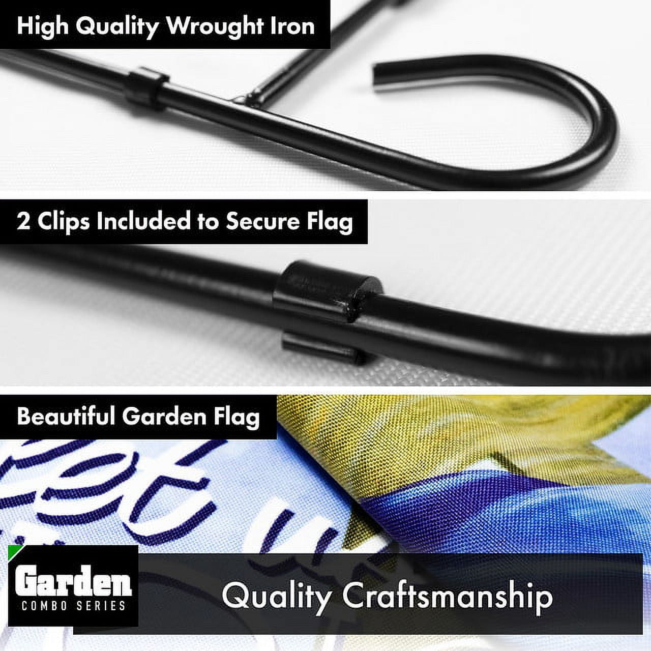 G128 2sets: 36"x16" Flag Stand Black & 12"x18" Easter Garden Flag Let Us Rejoice Easter Cross