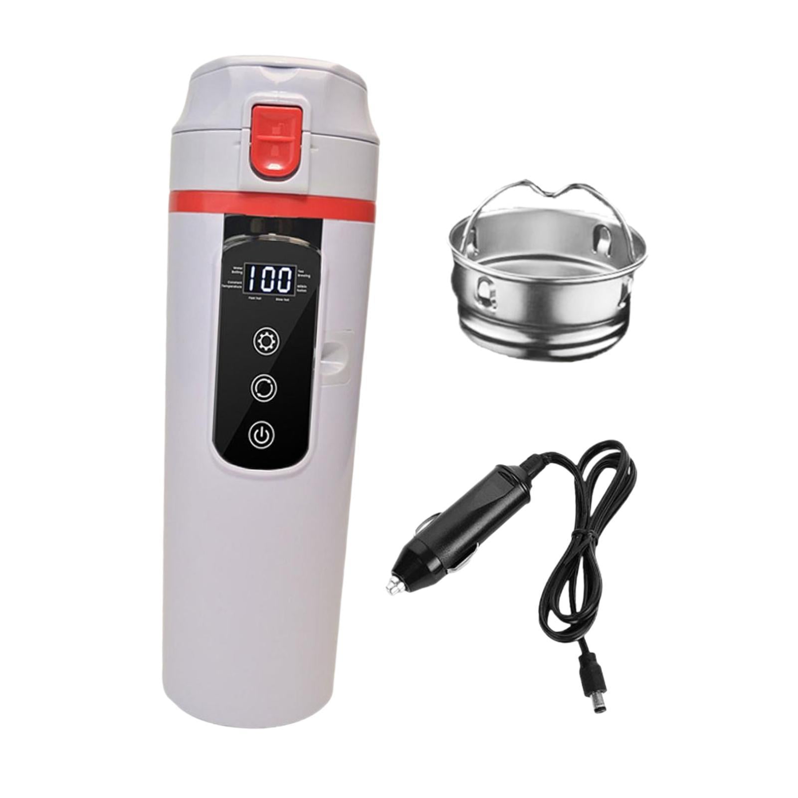 Fiocias 12V 24V Car Kettle Boiler Warmer Portable Stainless Steel Electric Kettle Heater white