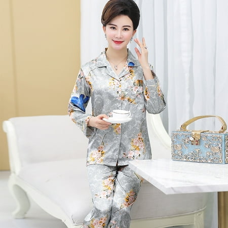 

Pajamas female spring and autumn long-sleeved suit middle-aged and elderly mothers two-piece set loose casual home clothes
