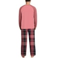 thumbnail image 7 of Mens 2 Piece Pajamas Set Comfy Loungewear Pjs Sleepwear Long Sleeve Crew Neck Top and Wide Leg Bottom Plaid Pants (2XL, Red 01), 7 of 7