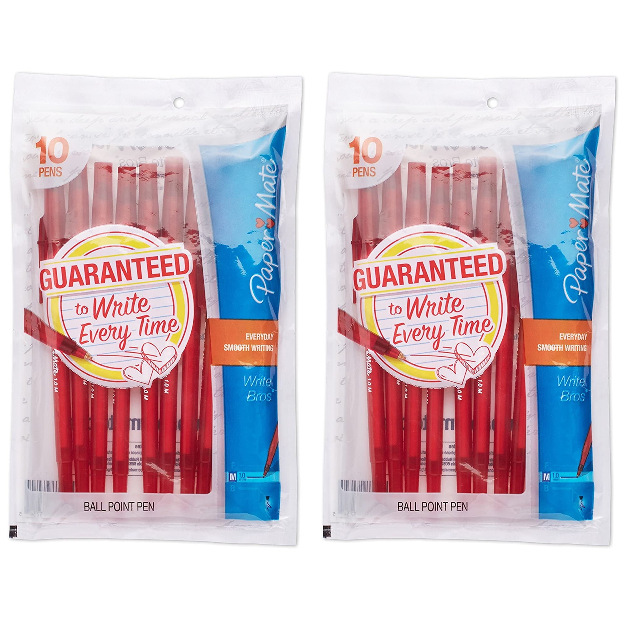 Pack of (2) Paper Mate Write Bros Ballpoint Pens, Medium Point (1.0mm), Red, 10 Count