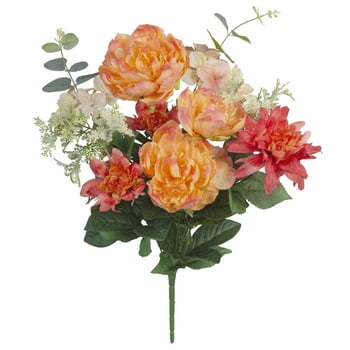 23" Artificial Silk Peach Peony & Dahlia Mixed Flower Bouquet, by Mainstays