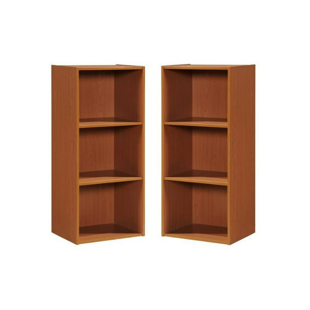 Wooden Bookcase Set In Cherry, 3 Shelf Cherry Wood Bookcase