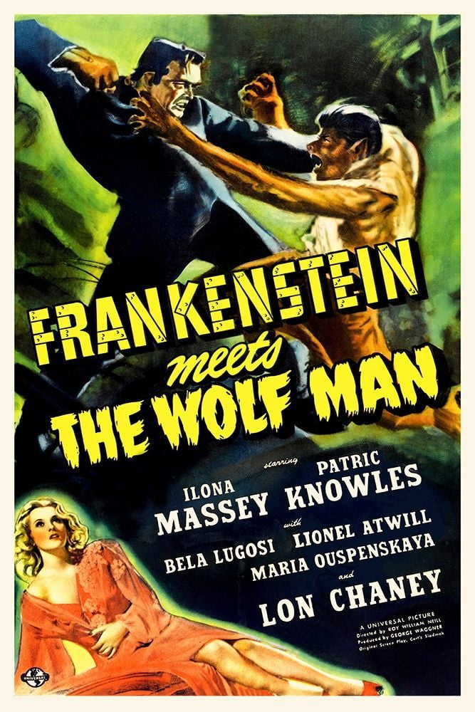Frankenstein Meets the Wolf Man Vintage Movie Poster 18x24 archival canvas