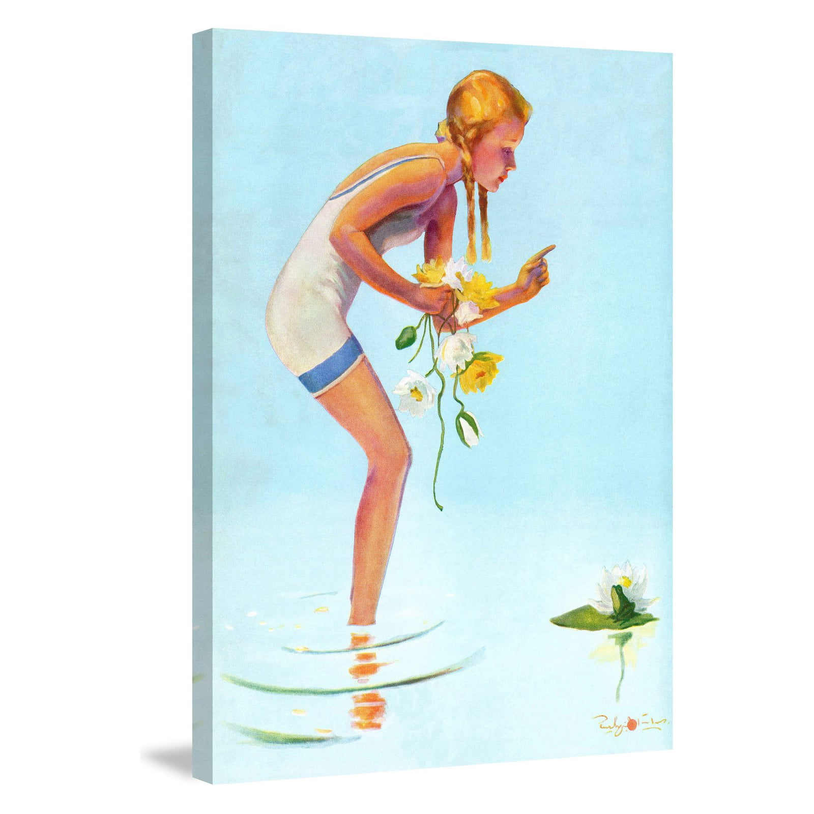 Marmont Hill "Girl with Flowers" by Curtis Painting Print on Canvas