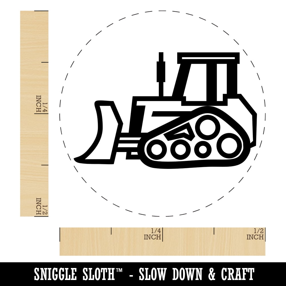 Bulldozer Dozer Construction Vehicle Self-Inking Rubber Stamp Ink Stamper - Black Ink - Mini 1/2 Inch