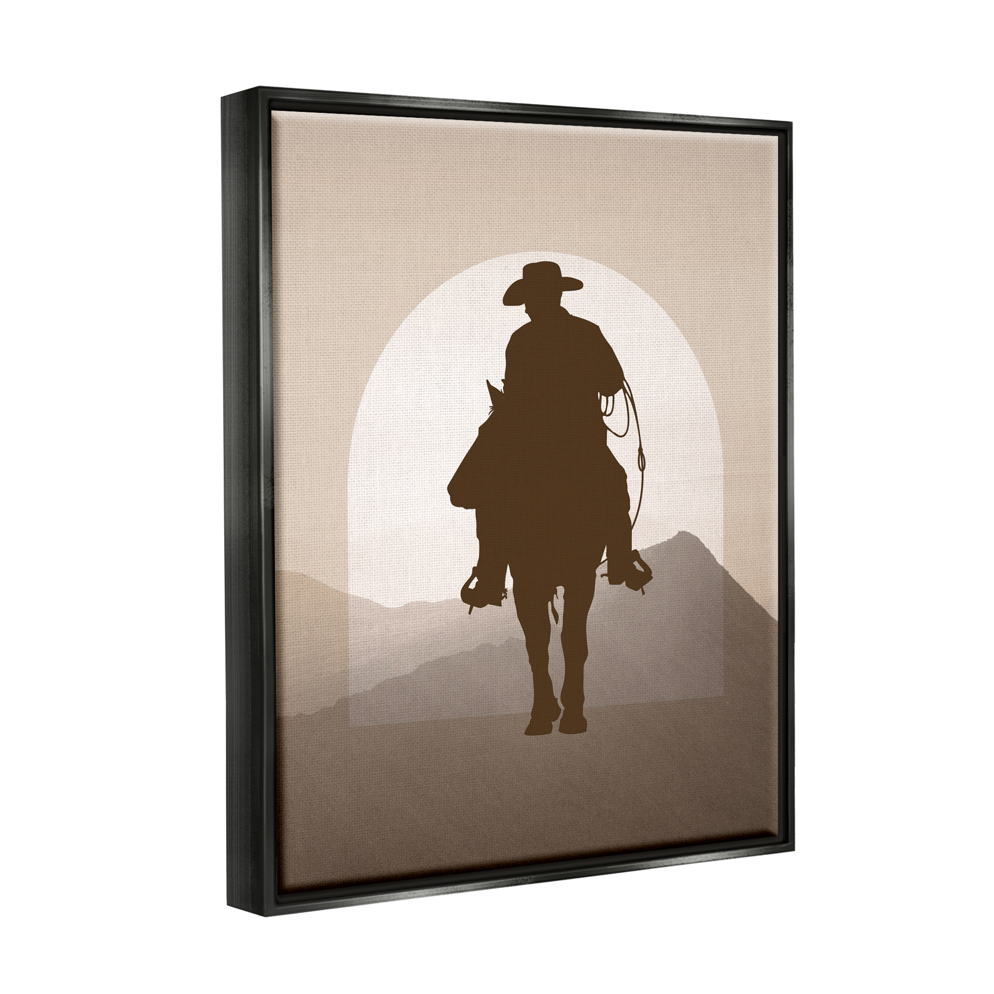 Stupell Industries Cowboy & Desert Dunes Animals & Insects Painting Black Floater Framed Canvas Art Print Wall Art, 17 x 21