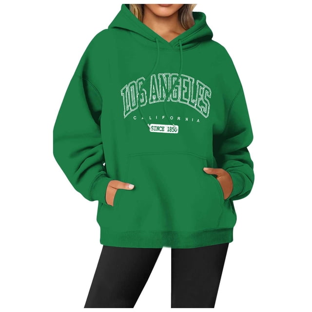 Fgnfyis Chandail à Capuchon à Col Rond Imprimé de Lettres pour Femme, Style de Rue, Manches Longues, Chandail à Capuchon pour Femmes, Vert, P