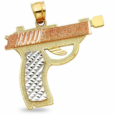 Solid 14k Yellow White Rose Gold Hand Gun Charm Pistol Pendant Polished Style Bold Design 22 x 29