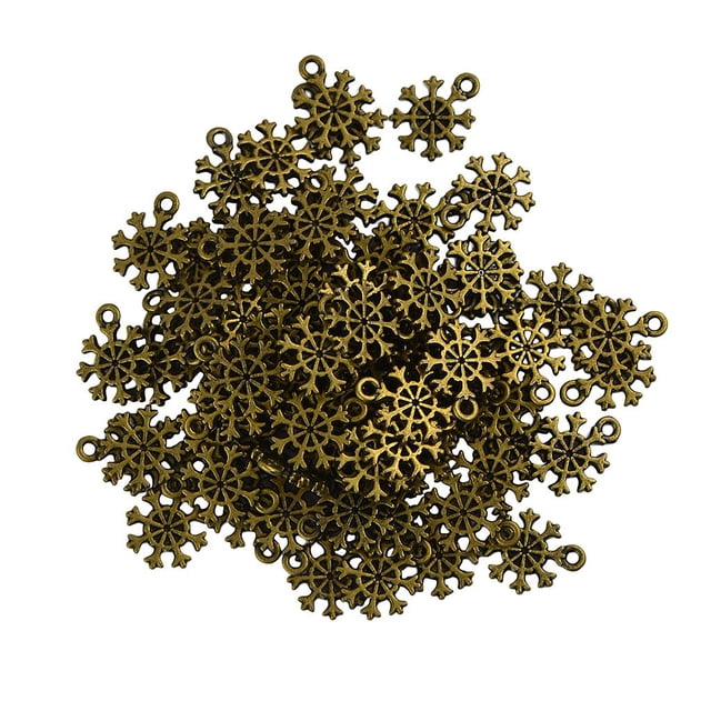 Paquete de 100 Colgantes de adornos de nieve de Navidad BLESIY bronce retro Colgantes de los encantos