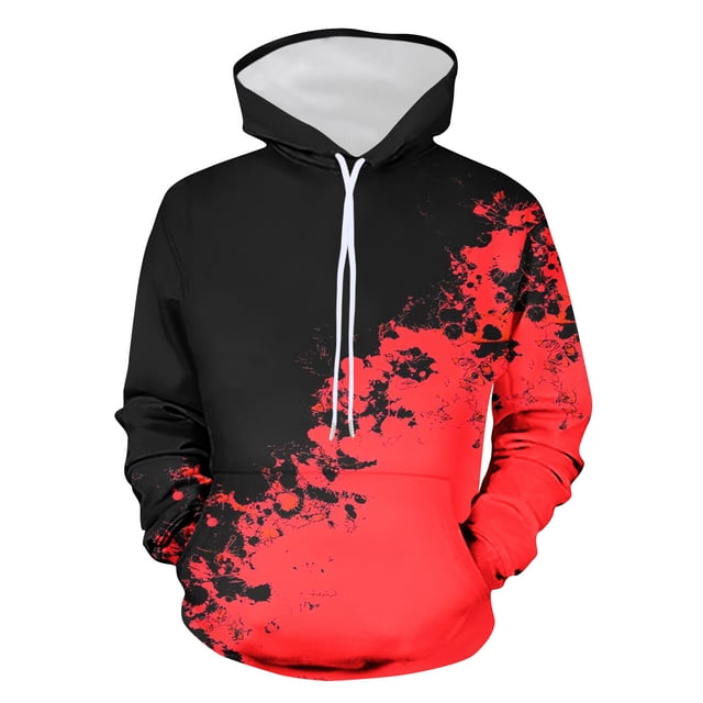 Mens Hooded Sweater Non Positioning Color Matching Print Pullover Casual Long Sleeved Top