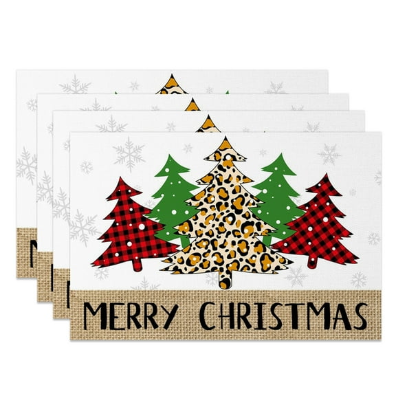 SUNOLIFE Christmas Tree Placemats Set of 4,Winter Xmas Tree Party Table Place Mats 12x18 inch