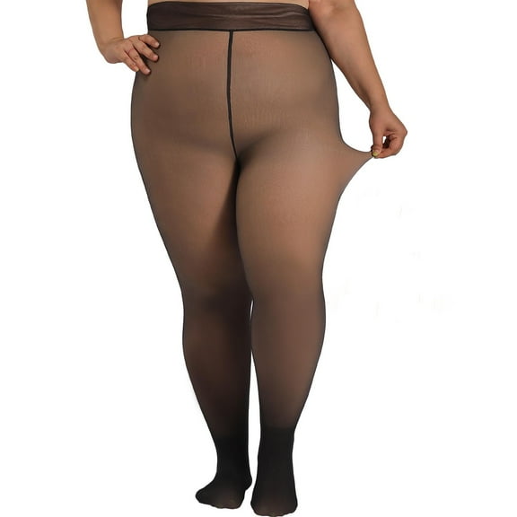 SNOWSONG Plus Size Fleece Lined Tights, Fake Transparent Curvy Winter Thermal Tights for Women under Dress, Medias Térmicas 1PC Pant Black L