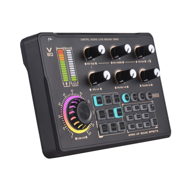 Soundboard Live Sound Card Audio Recording Professional Sound Card Mixer with DJ Mixer Effects and Voice Changer BT Wireless Audio Interface Built-in Rechargeable Battery for