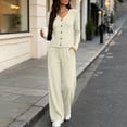 thumbnail image 7 of Miqool Womens 2 Piece Outfits Corduroy V Neck Button Front Long Sleeve Top Matching Pants Set Casual Loungewear Tracksuit S‑XXL, 7 of 7