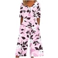 thumbnail image 3 of TaTaai Women's Summer Random Floral Print Casual Jumpsuit Short Sleeve V-Neck Back Zipper Closure Side Pockets Soft Lightweight Polyester Long Jumpsuit for Daily Spring Wear Gift, 3 of 5