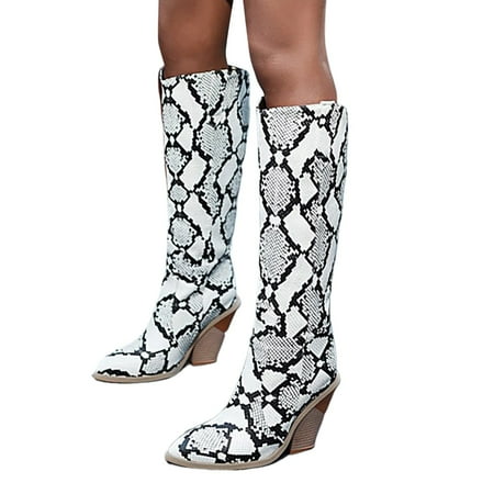 

Cowboy Boots for Women Casual Versatile Pointed Toe Heel High Heel Mid Calf Boots Beautiful Print Western Knee High Boots Stacked Heel Point Toe Mid Calf Cowgirl Boots Combat Boots