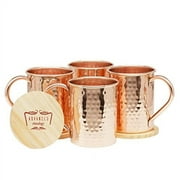 Advanced Mixology Moscow Mule Gift Set 100% Pure Copper Mugs (Set of 4)- 16 Ounce with 4 Artisan Hand Crafted Wooden Coasters-Classic