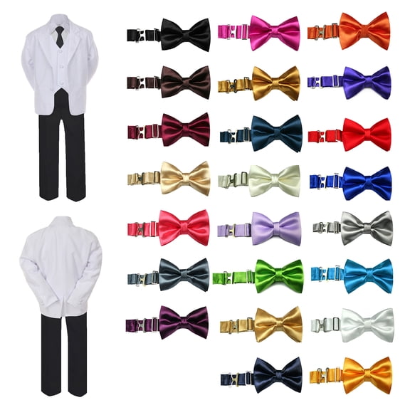 6pc  Boy Formal Necktie Black & White Suit Set Satin Bow tie Baby Sm-20 Teen