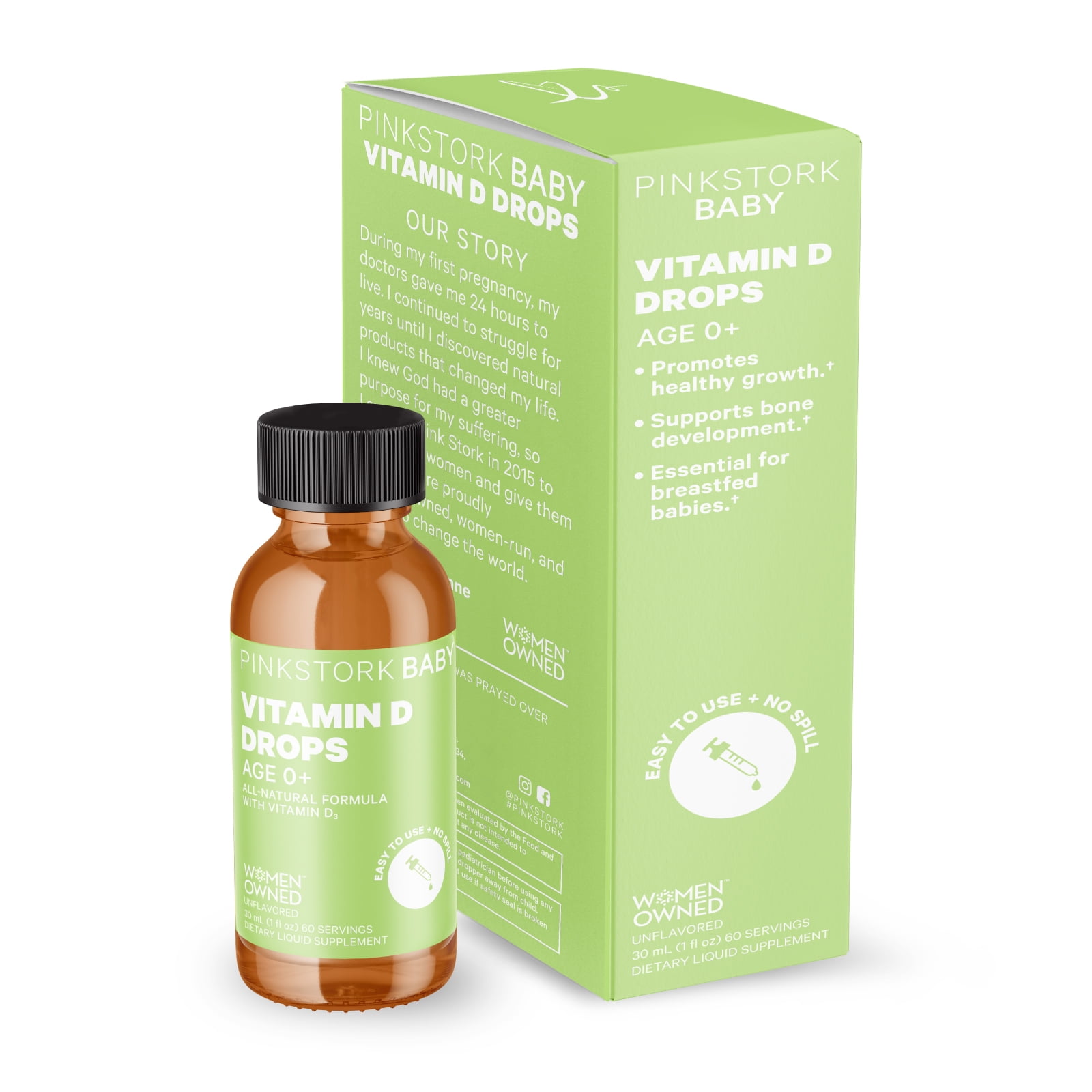 Pink Stork Baby Vitamin D3 Drops: Infant Vitamin D Drops for Baby, Liquid Vitamin, 1 fl oz