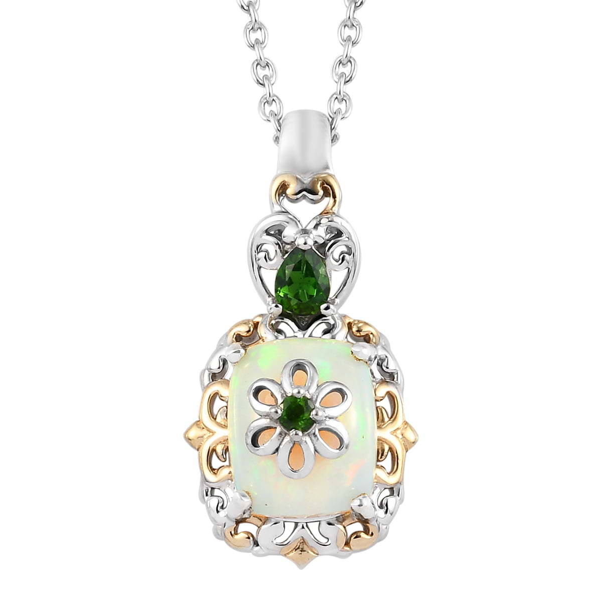 Chrome Diopside Necklace Celtic Design Gold Accents Sterling Silver