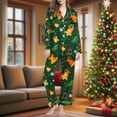 thumbnail image 2 of asdoklhq Silk Pajamas for Women Ladies' Casual Fashion Christmas Long Sleeved Lapel Set Casual Top Pants Pajama Set Green S, 2 of 7