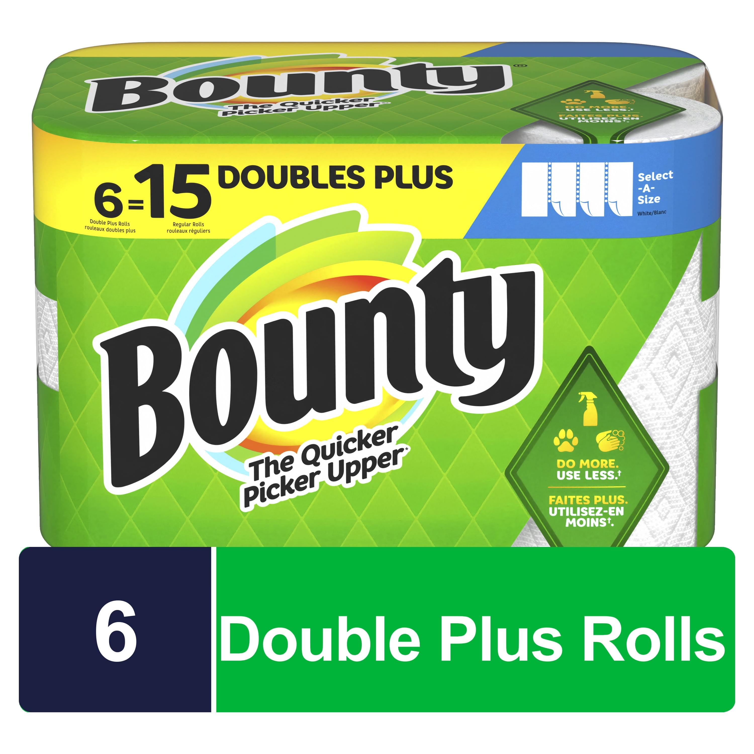 Bounty Select-a-Size White Paper Towels, 6 Double Plus Rolls Equal to 15 Regular Rolls