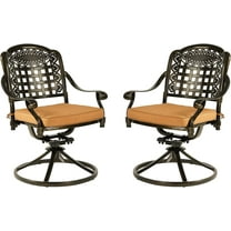 MEETWARM 2 Piece Patio Dinning Swivel Chairs Rocker, Outdoor All-Weather Cast Aluminum Chairs with Cushions, Patio Bistro Dining Chair Set for Garden Deck Backyard, Dark Bronze