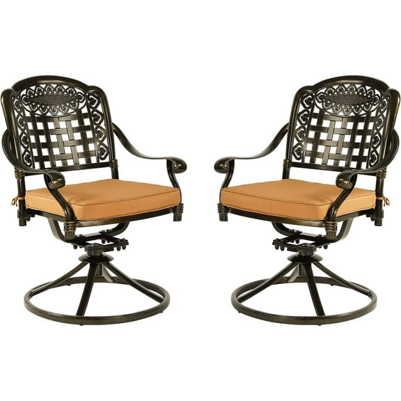MEETWARM 2 Piece Patio Dinning Swivel Chairs Rocker, Outdoor All-Weather Cast Aluminum Chairs with Cushions, Patio Bistro Dining Chair Set for Garden Deck Backyard, Dark Bronze