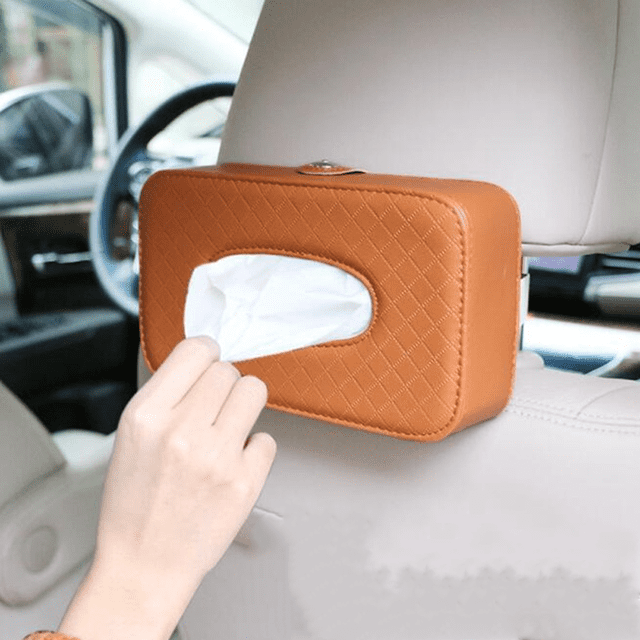 Kleenex de asiento trasero de piel sintética, dispensador de toallitas para visera de coche, soporte para pañuelos de coche (marrón), caja de cajón interior para asiento trasero, clip para coche