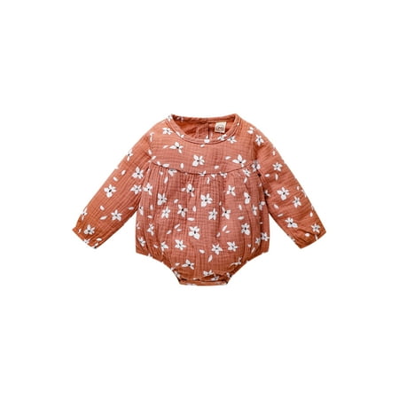 

Canrulo Cute Newborn Baby Girls Bodysuit Long Sleeve Floral Bodysuit Jumpsuit One Pieces Clothes Brown 0-6 Months