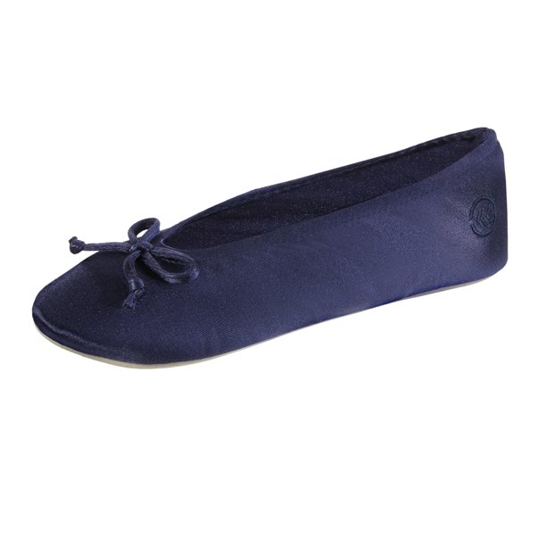 isotoner Pantuflas de bailarina para mujer – Zapatos de casa de satén suave con lazo y suela de ante – Pantuflas clásicas cómodas de viaje y rec&am