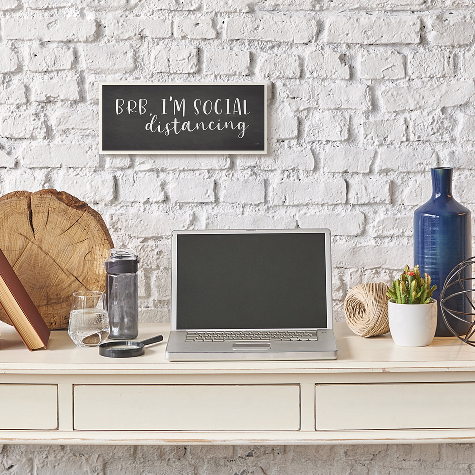 Stupell Industries BRB Social Distancing Phrase Grey White Wall Plaque by LUX + Me Designs